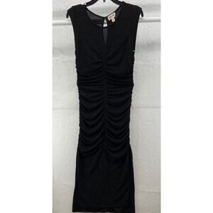 Open Edit Dress‎ Womens Sz M Black Scrunch Style Front & Back Midi Lace